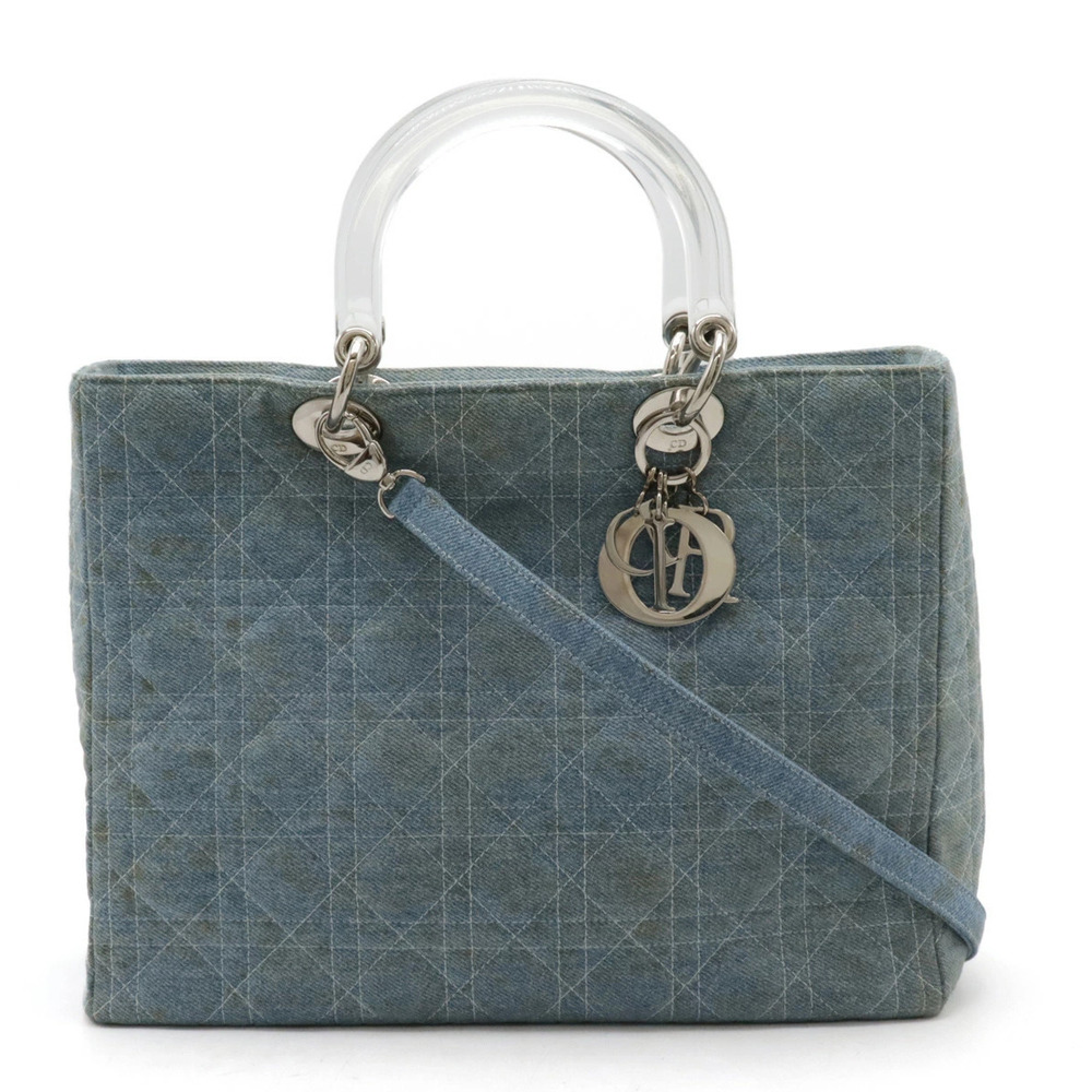 Christian Dior Lady Cannage 2way Shoulder Bag Denim Blue Clear